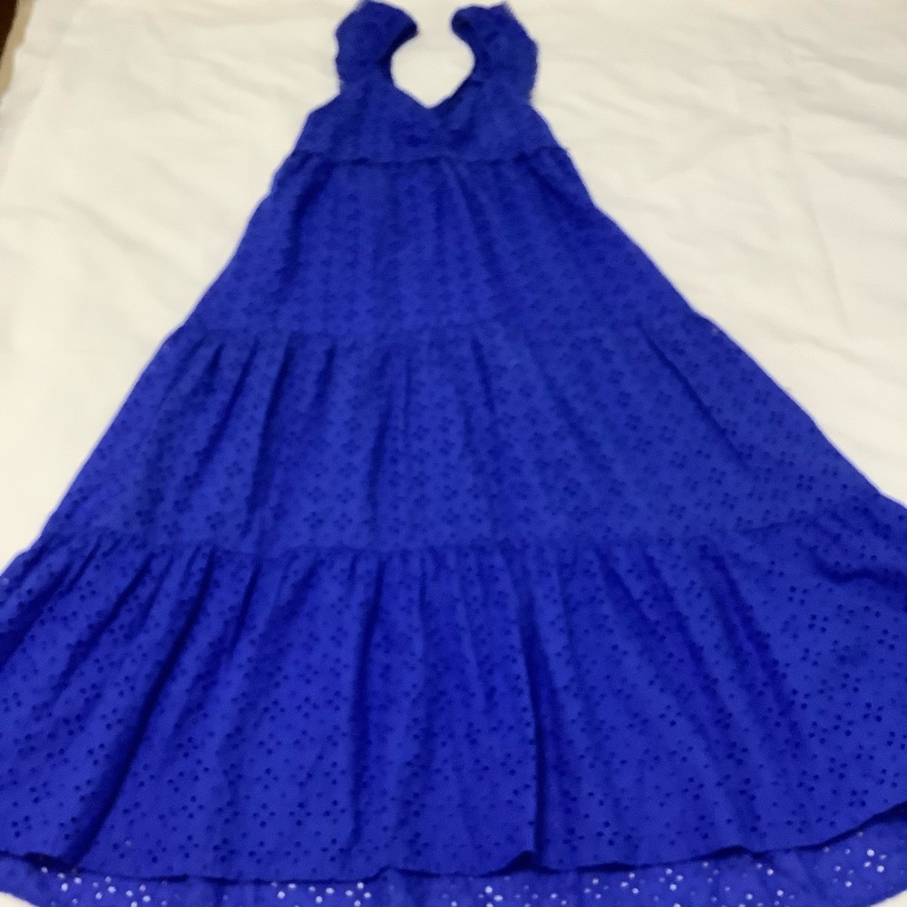 Zara Blue Eyelet Midi Summer  Dress XS (W699) - Picture 14 of 16